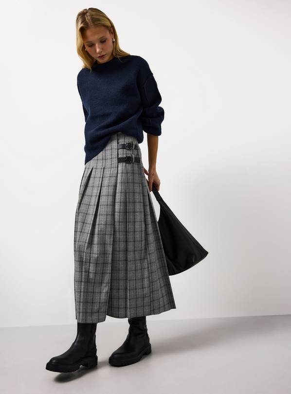 Grey Check Buckle Pleated Kilt Midaxi Skirt 22
