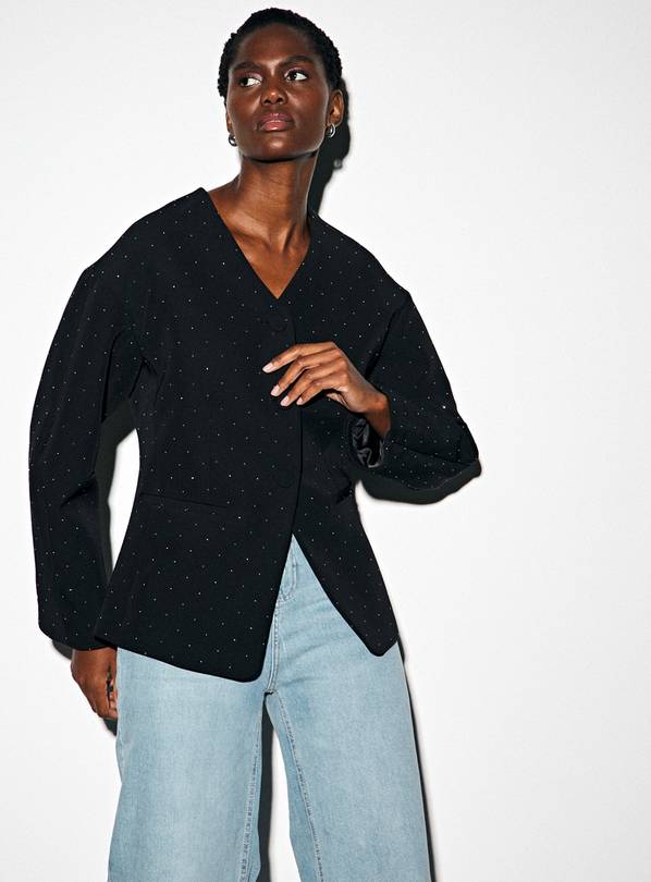 Black Hotfix Embellished Structured Blazer 12
