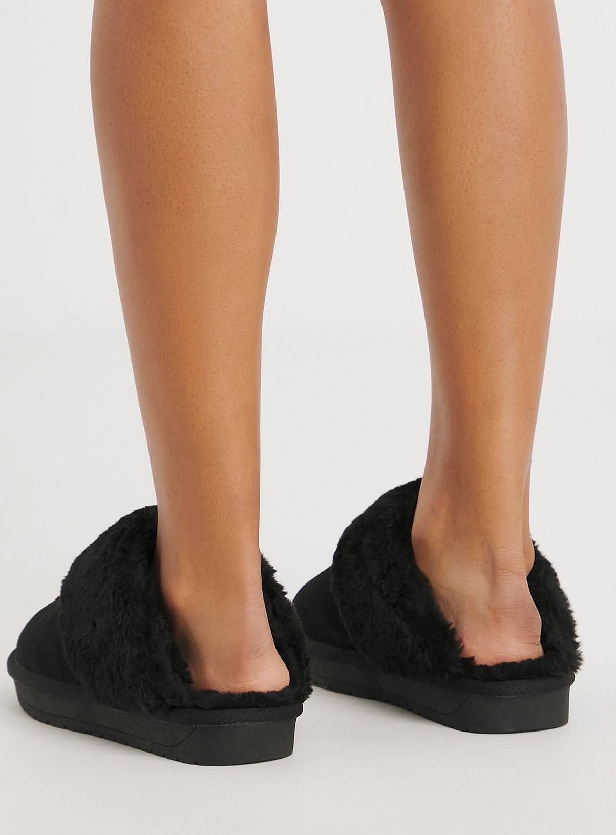 SIMPLY BE Black Faux Fur Lined Suede Mule Slipper Wide Fit 5 - Image 2