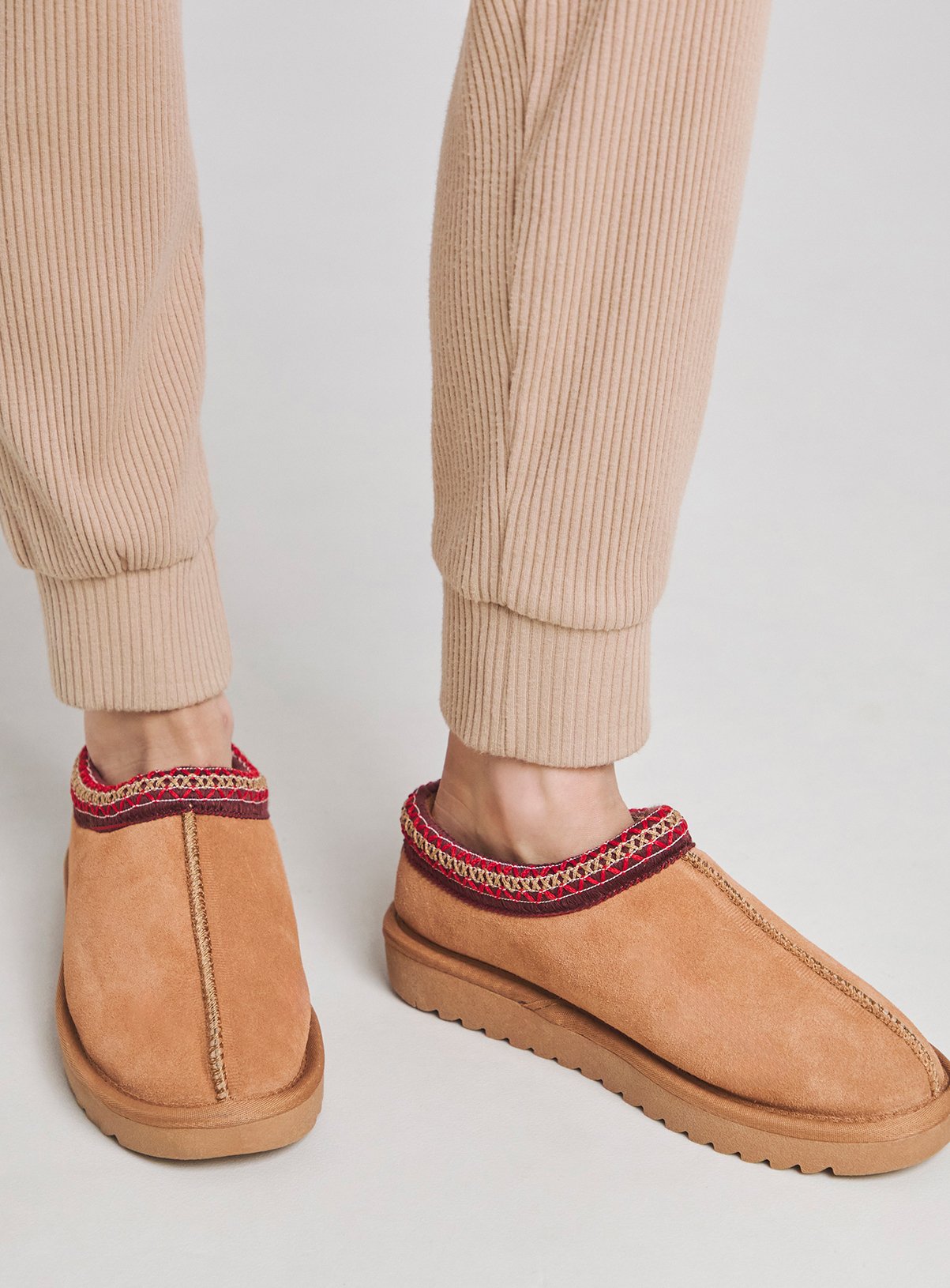 SIMPLY BE Suede Embroidery Full Mule Slipper Wide Fit 9 - Image 3 thumbnail