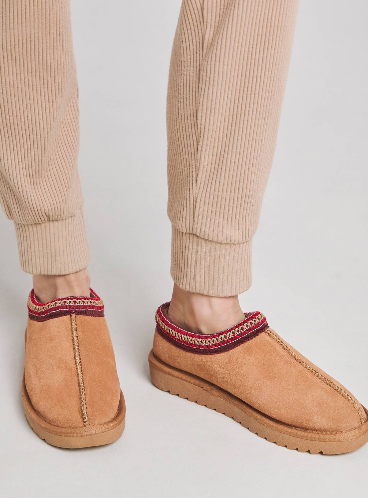 SIMPLY BE Suede Embroidery Full Mule Slipper Wide Fit 9 - Image 3