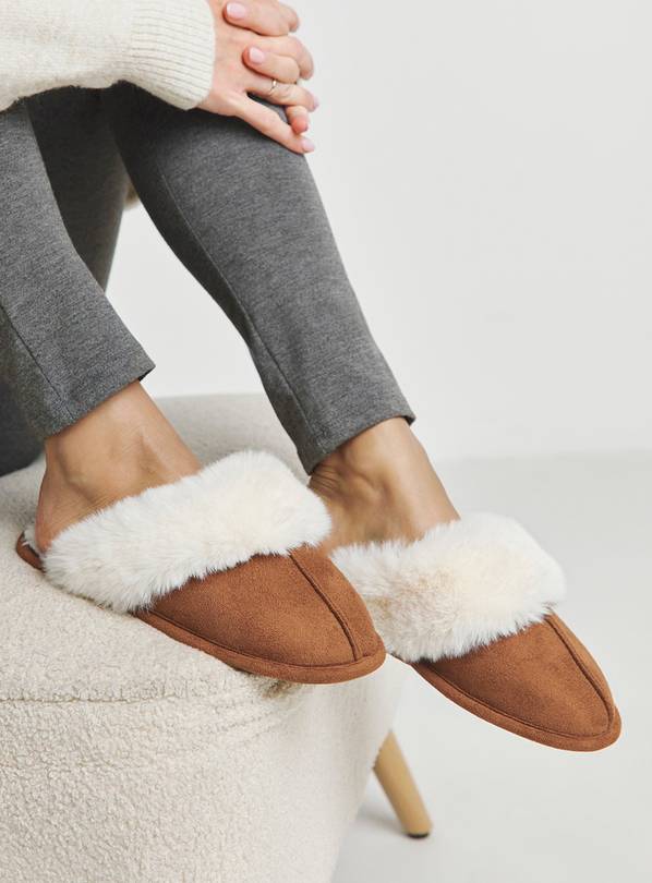 SIMPLY BE Closed Toe Faux Fur Lined Mule Slipper Wide Fit L