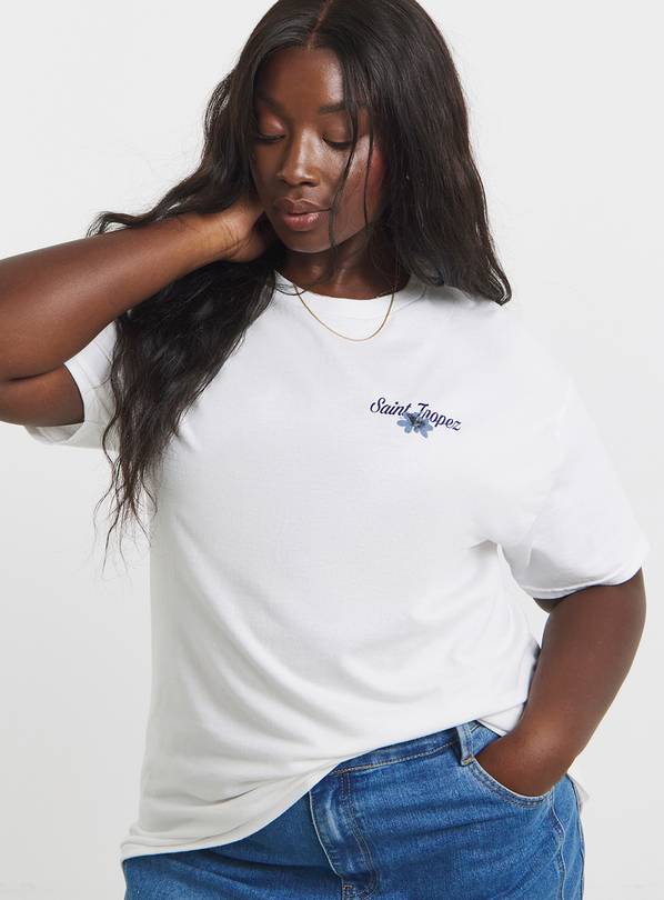SIMPLY BE St Tropez Watercolour Floral Back Graphic T Shirt 30-32