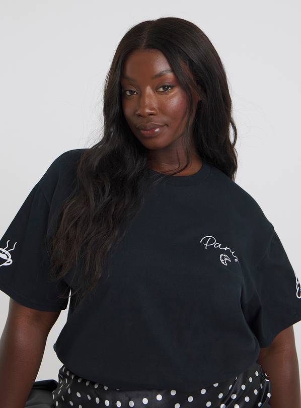 SIMPLY BE Paris Slogan Sleeve Print T Shirt 26-28