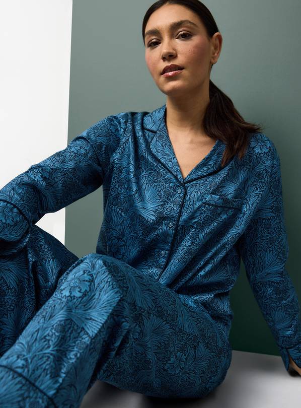 Tu x Morris & Co. Blue Marigold Print Sateen Pyjama Set with Scrunchie 18