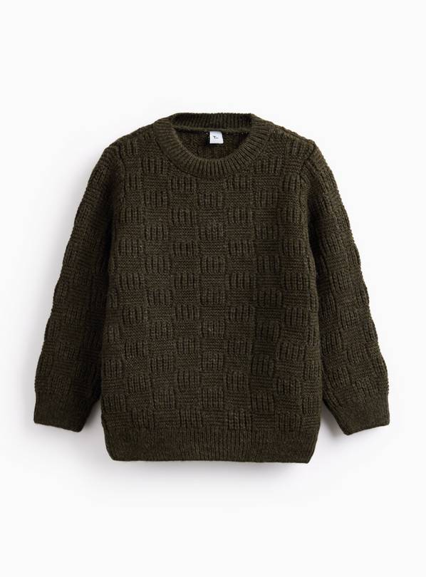Khaki Textured Knitted Crew Jumper 6 years