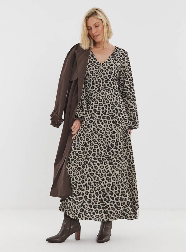 JD WILLIAMS Long Sleeve Textured Jersey Dress Leopard Print 12