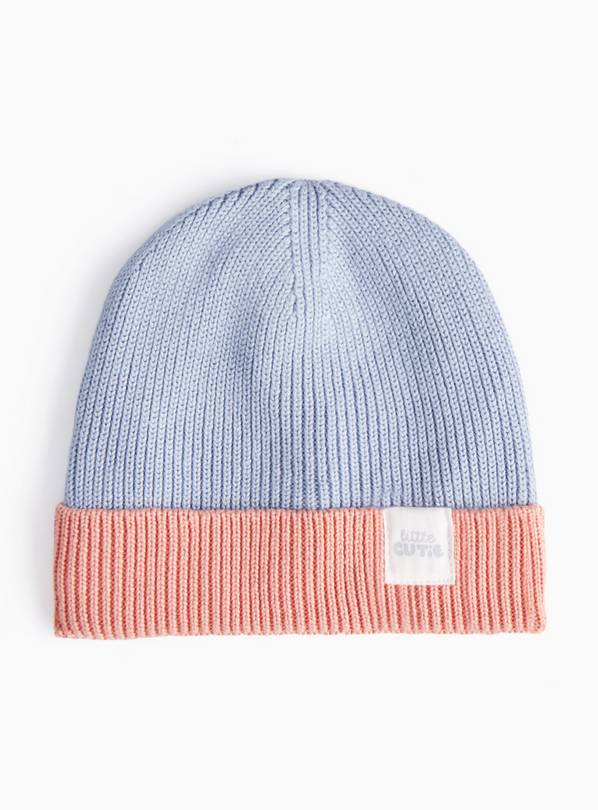Blue & Pink Colour Block Knitted Hat Up to 3 mths