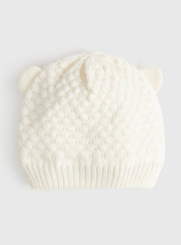 Unisex White Knitted Hat Up to 3 mths