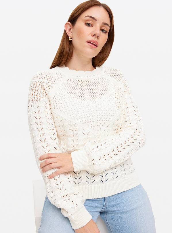 Cream Pointelle Knit Crew Jumper 14