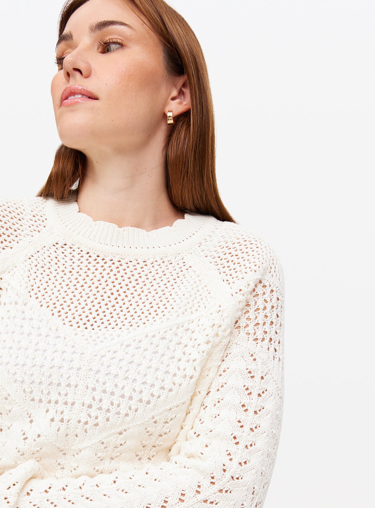 Cream Pointelle Knit Crew Jumper 6 - Image 3 thumbnail