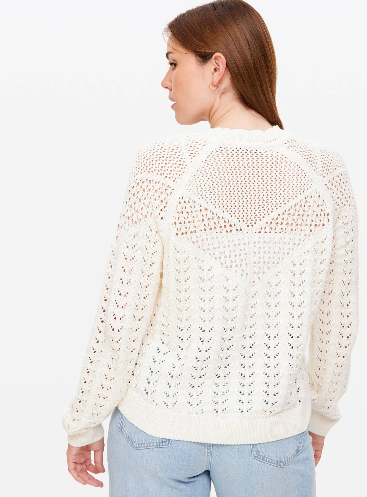 Cream Pointelle Knit Crew Jumper 6 - Image 4