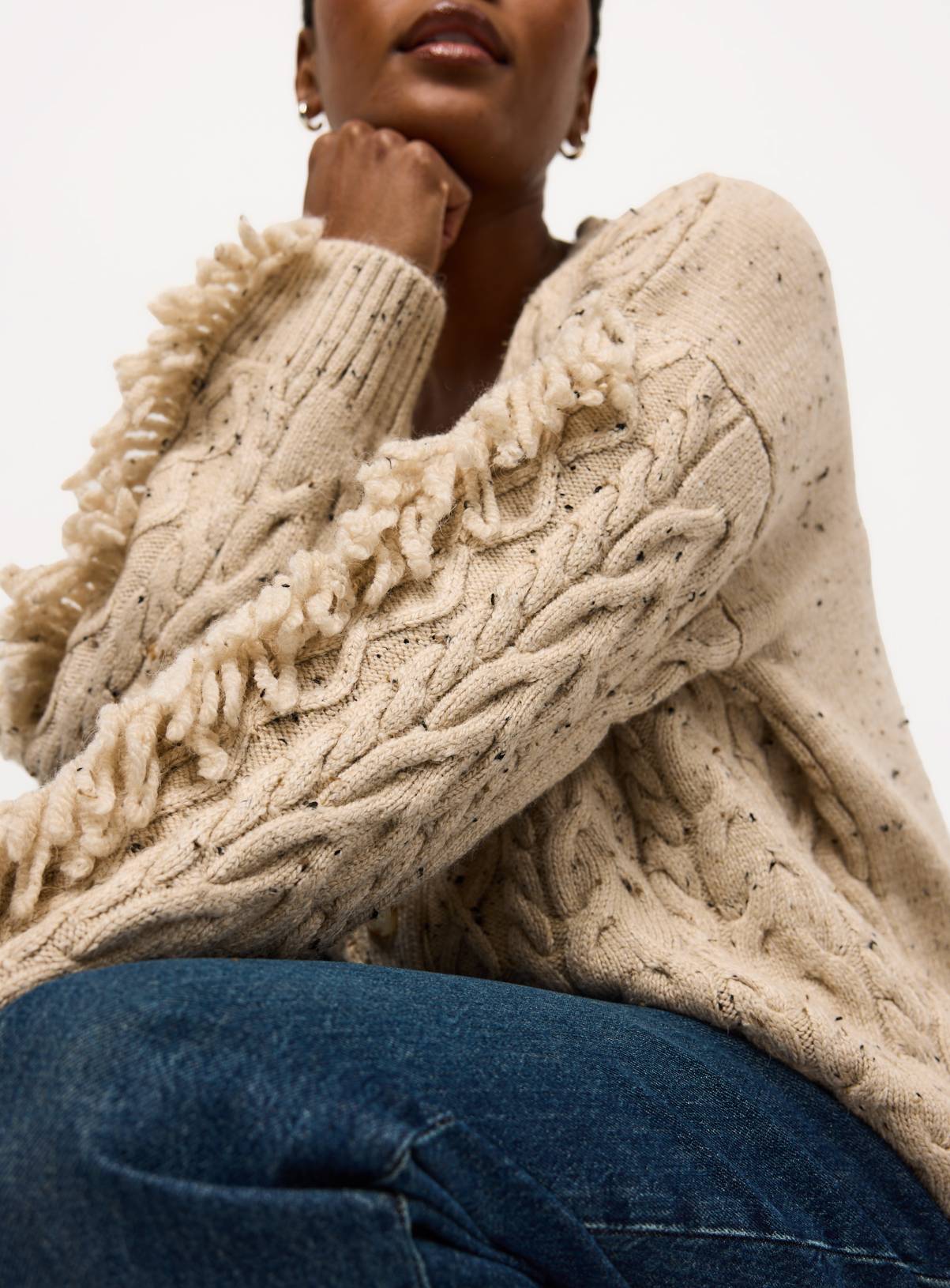 Neutral Fringed Sleeve Knitted Cardigan 10 - Image 2