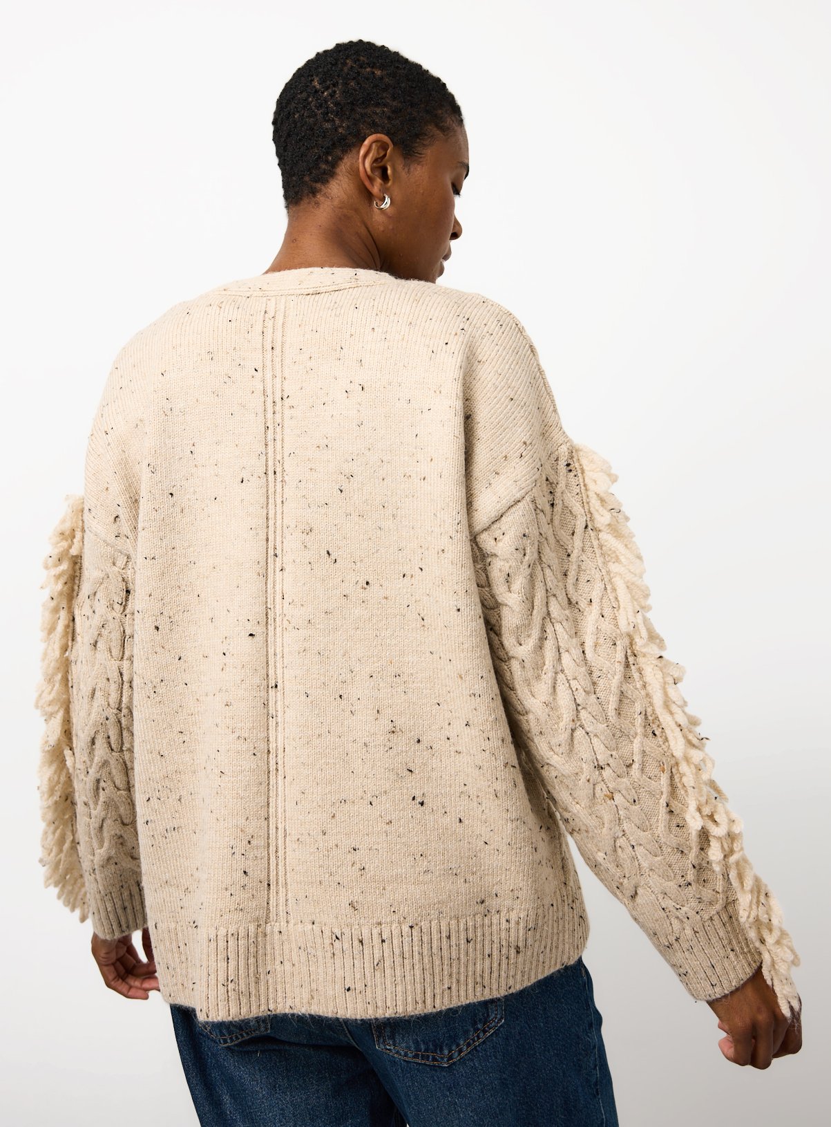 Neutral Fringed Sleeve Knitted Cardigan 10 - Image 4 thumbnail