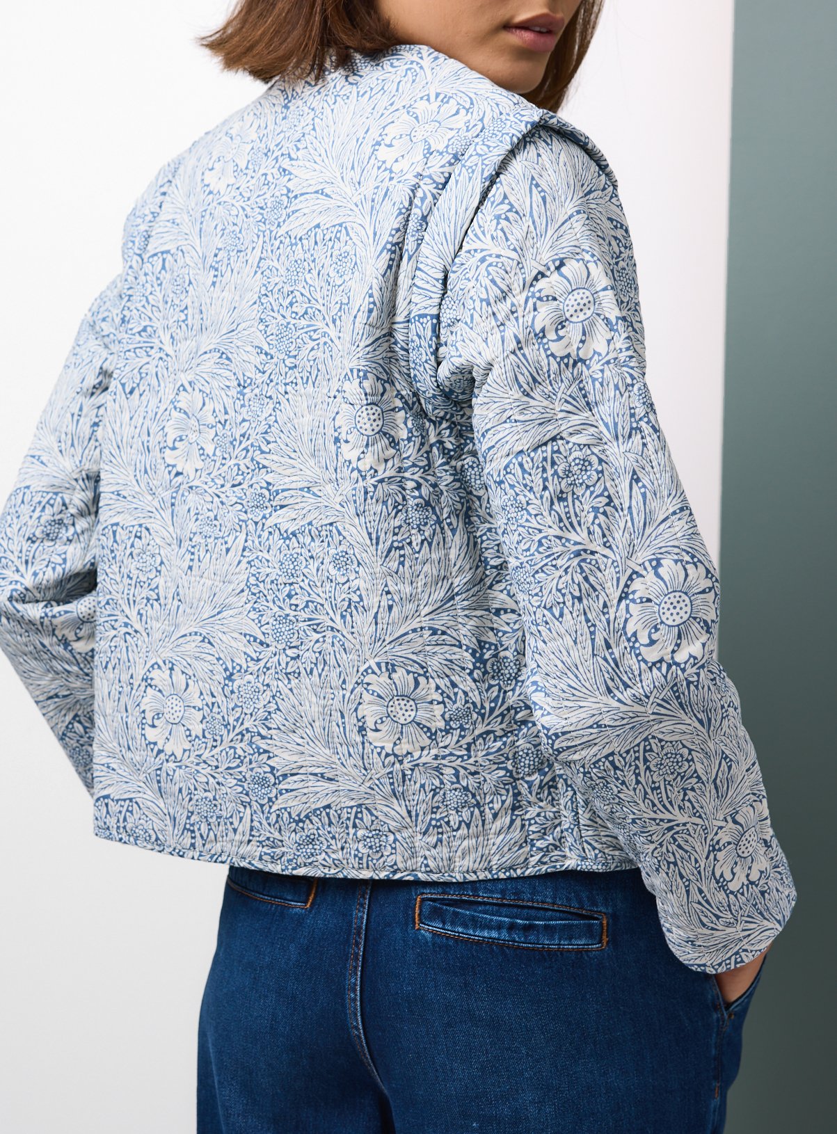 Tu x Morris & Co. Blue Marigold Print Tie-Front Quilted Jacket S - Image 4 thumbnail