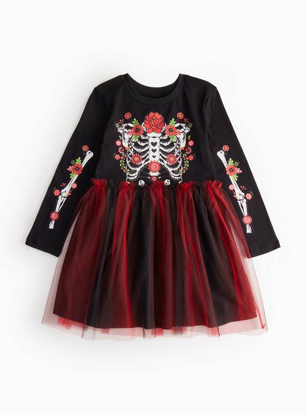 Halloween Skeleton Flower Black Dress 6 years