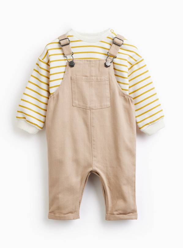 Brown Twill Dungaree & Bodysuit Set 9-12 months