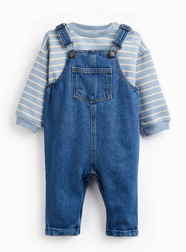 Denim Striped Dungarees & Bodysuit Set 9-12 months