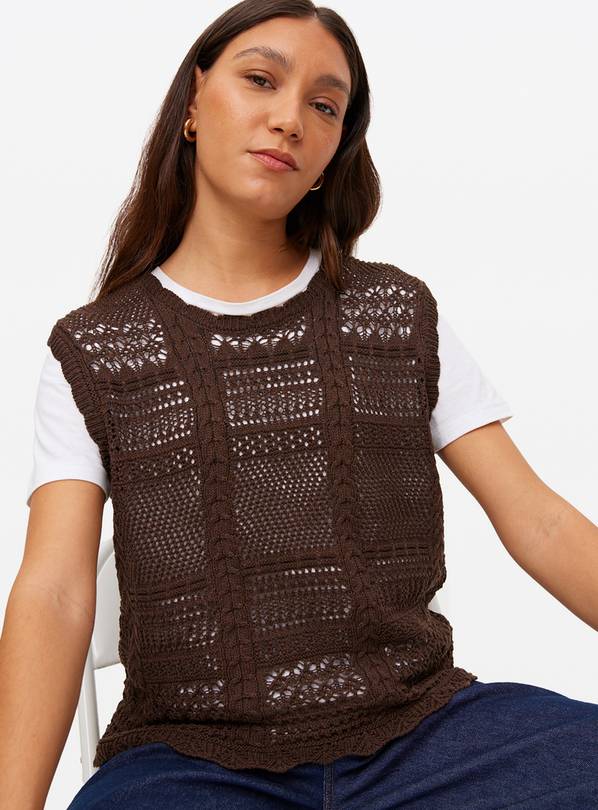 Brown Pointelle Stitch Tank  8