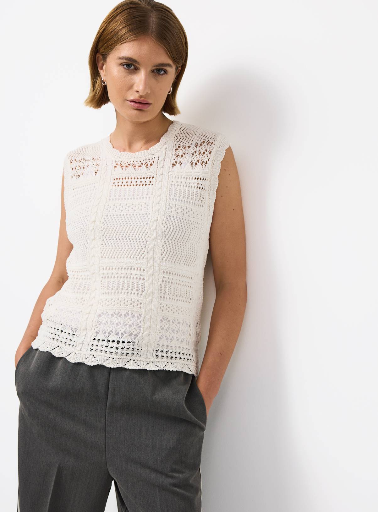 Cream Pointelle Stitch Tank 12 - Image 1