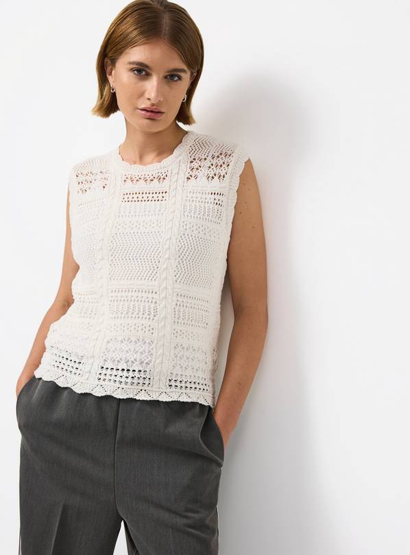 Cream Pointelle Stitch Tank 24