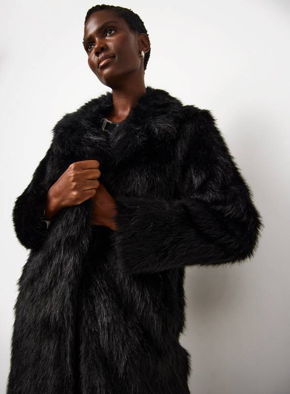 Black Faux Fur Longline Coat S