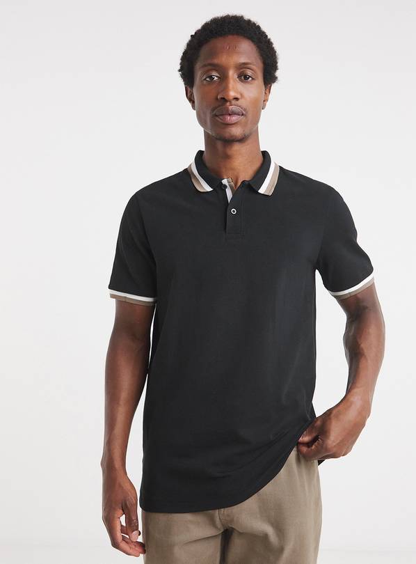 JACAMO Tipped Pique Polo Long Sleeve Black 2XL