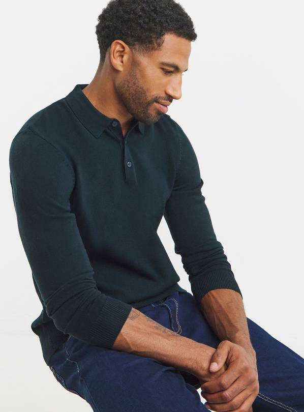 JACAMO Long Sleeve Acrylic Polo Navy S