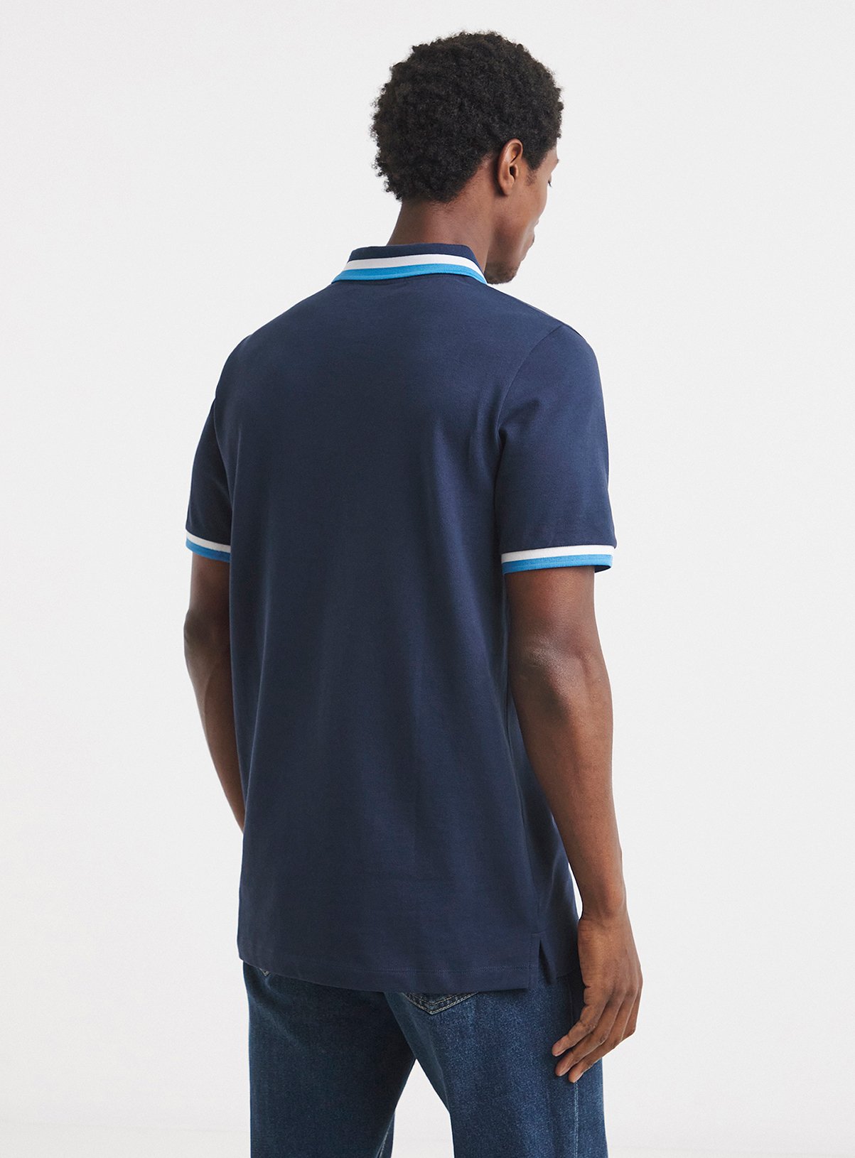 JACAMO Tipped Pique Polo Long Length Navy 1XL - Image 2 thumbnail
