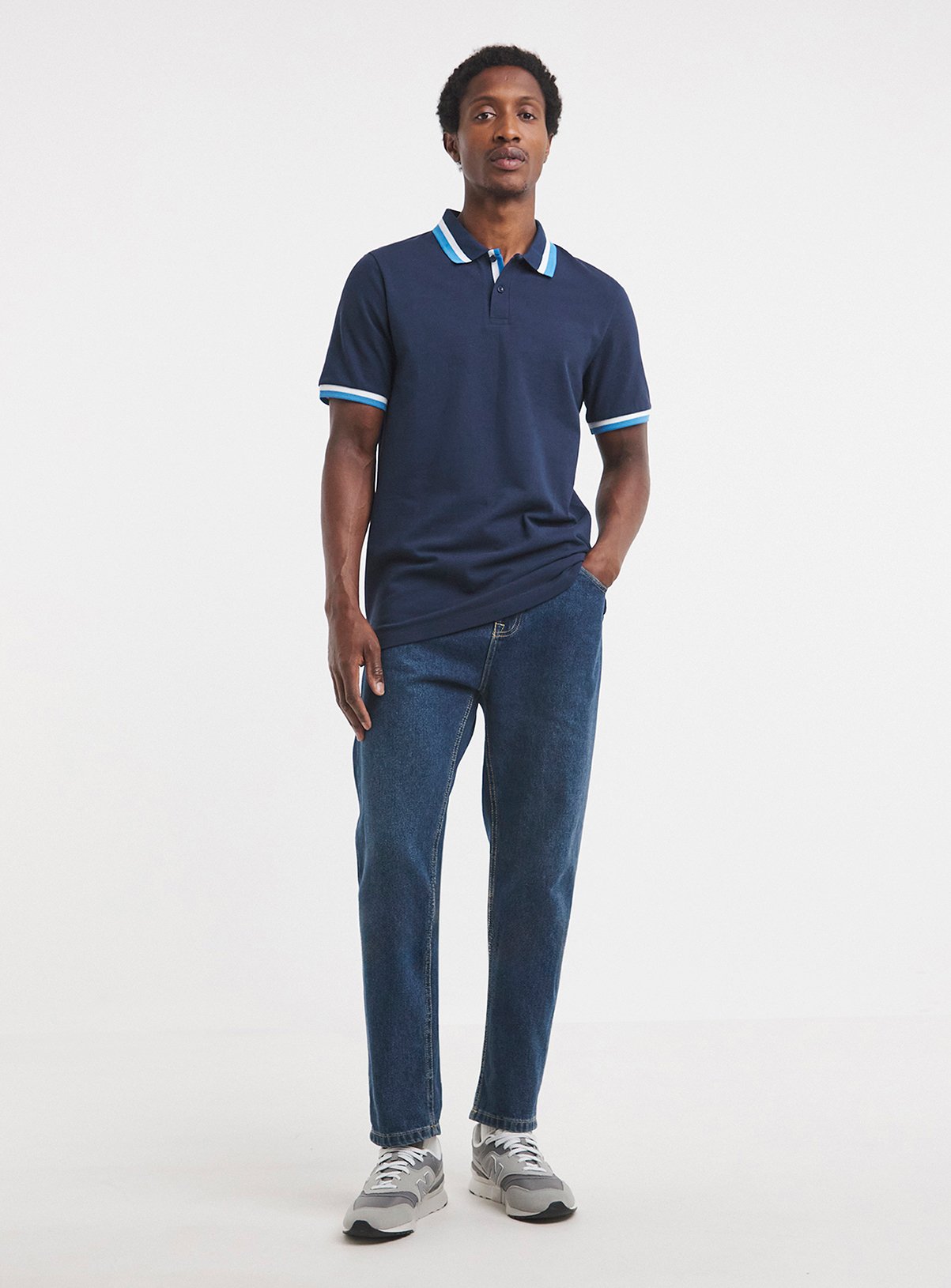 JACAMO Tipped Pique Polo Long Length Navy 1XL - Image 3 thumbnail