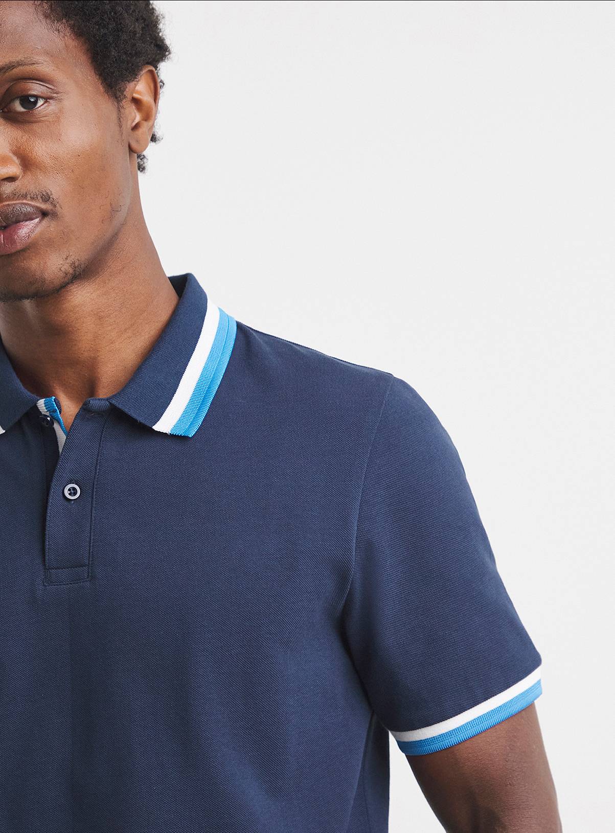 JACAMO Tipped Pique Polo Long Length Navy 1XL - Image 4