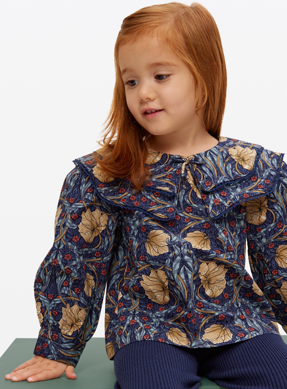 Blue Tu x Morris & Co. Mini Me Blue Pimpernel Print Collared Blouse - Morris & Co by Sainsbury's