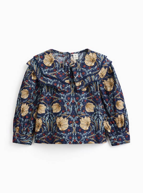 Tu x Morris & Co. Mini Me Blue Pimpernel Print Collared Blouse 3-4 years