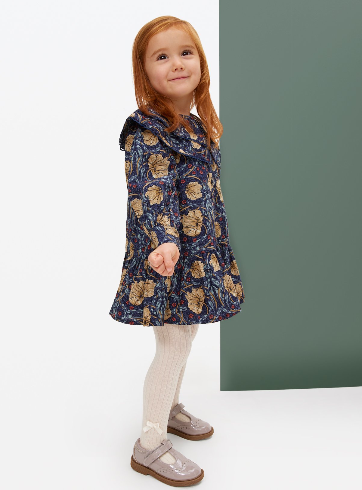 Blue Tu x Morris & Co. Mini Me Blue Pimpernel Print Frill Collar Dress - Morris & Co by Sainsbury's
