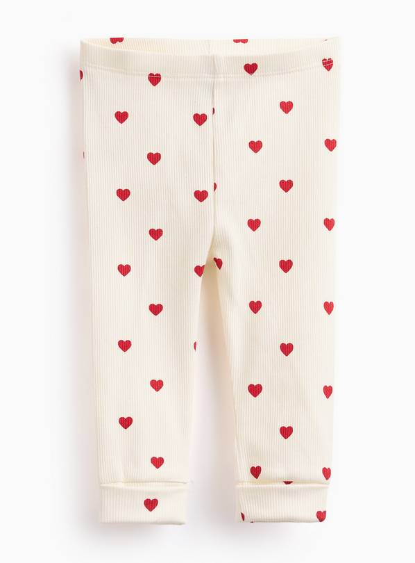 Cream Heart Print Leggings 3-6 months