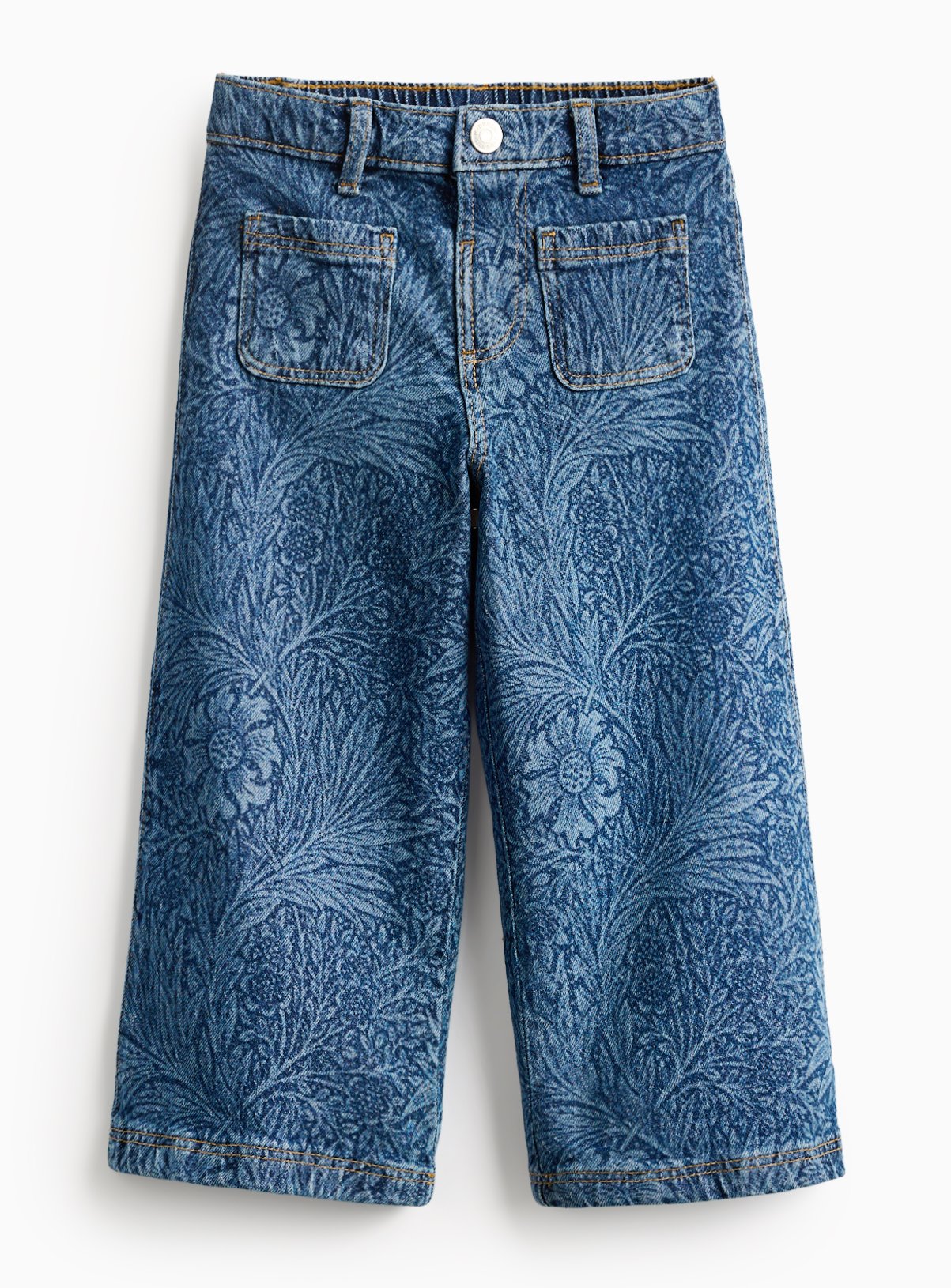 Blue Tu x Morris & Co. Mini Me Blue Denim Marigold Print Wide Leg Jeans - Morris & Co by Sainsbury's