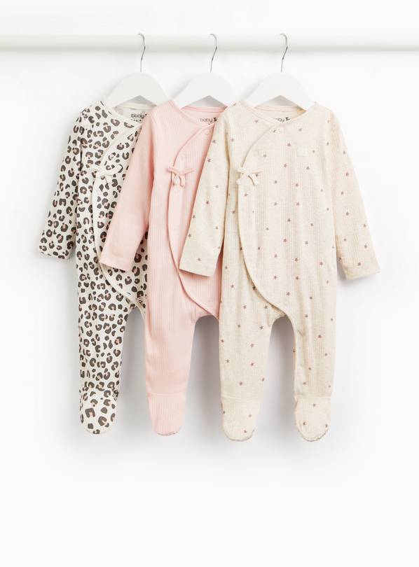 Leopard Wrap Sleepsuits 3 Pack 9-12 months