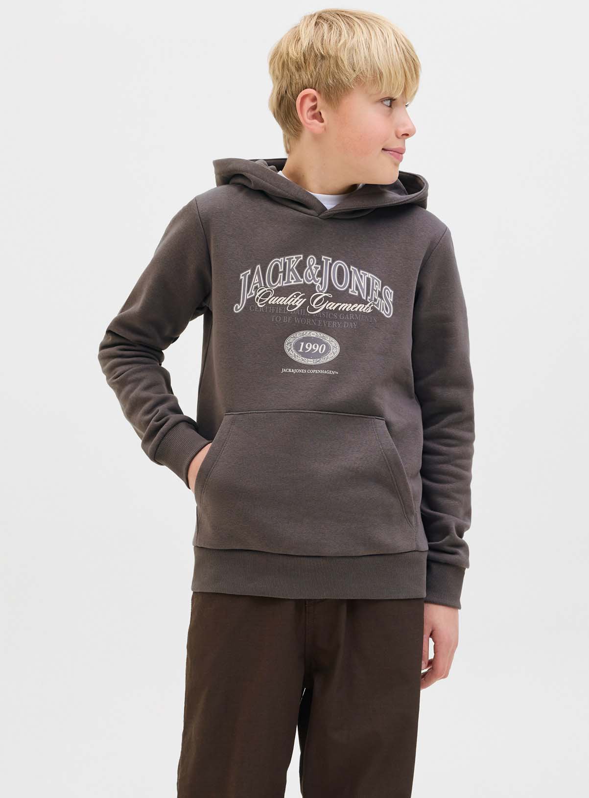 Brown JACK & JONES JUNIOR Ari Branding Sweat Hood Brown - Jack and Jones Junior by Sainsbury's