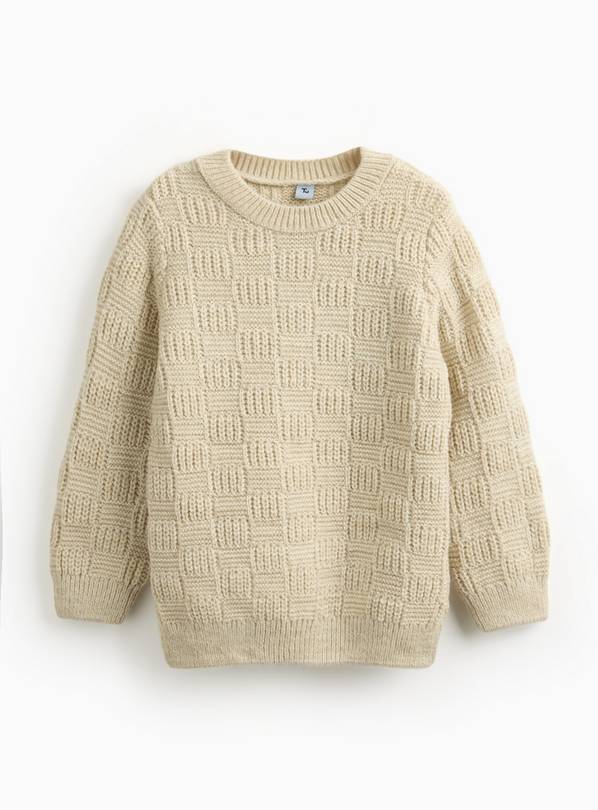 Oatmeal Textured Knitted Crew Neck Jumper 10 years