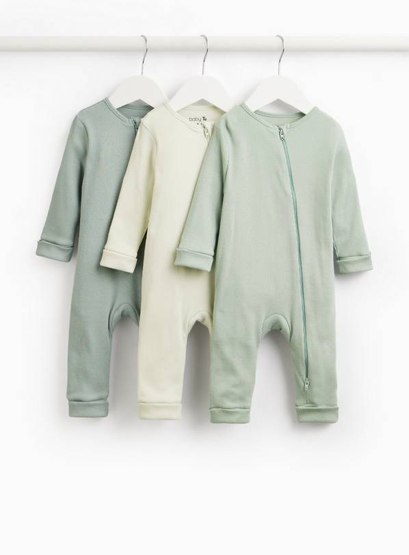 Green Tonal Two-Way Zip Sleepsuit 3 Pack  18-24 months