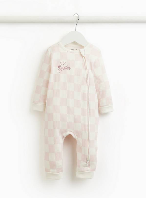 Pink Checkerboard Little Sister Sleepsuit Up to 3 mths