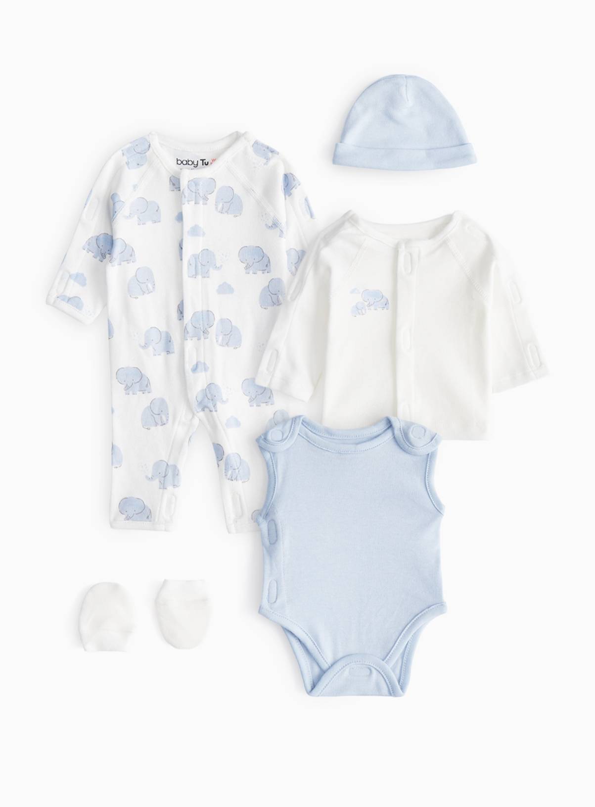Blue Premature Baby Elephant Printed 5-Piece Starter Set 2lbs - 0.9kg - Image 1