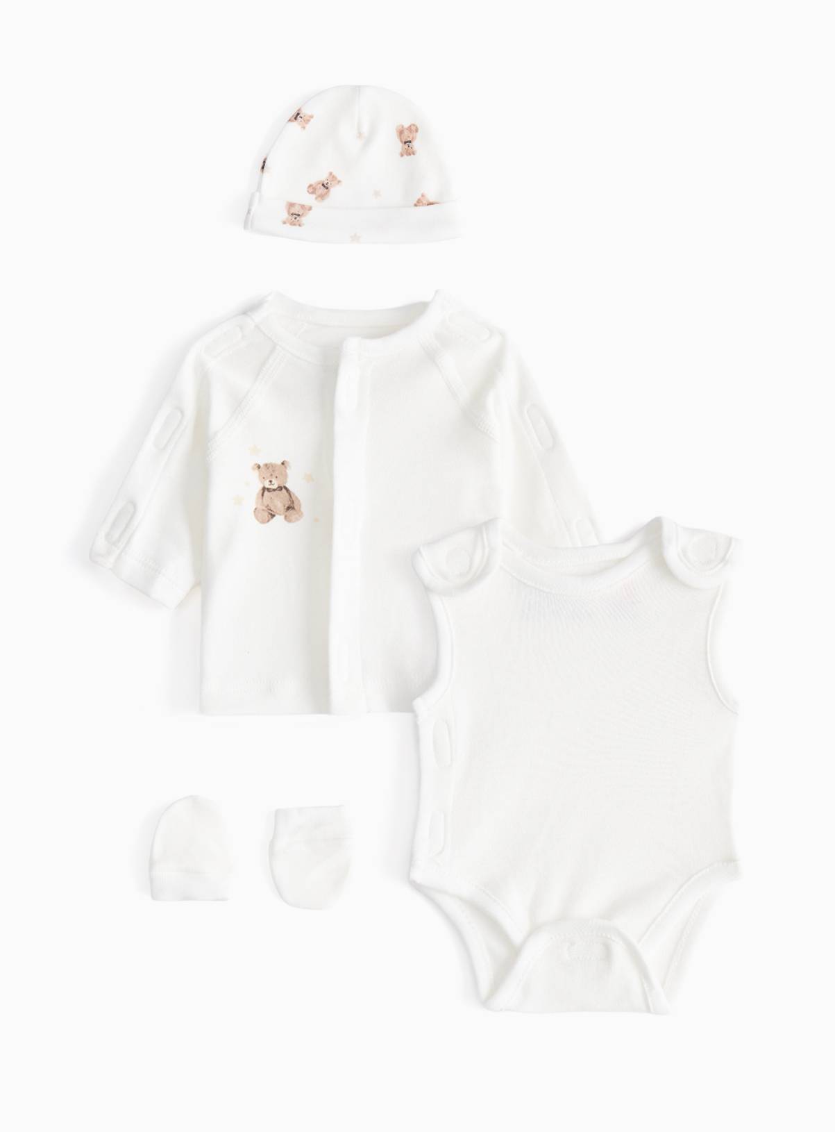 White Premature Baby Teddy Bear Printed 4-Piece Starter Set 4lbs - 1.8kg - Image 1