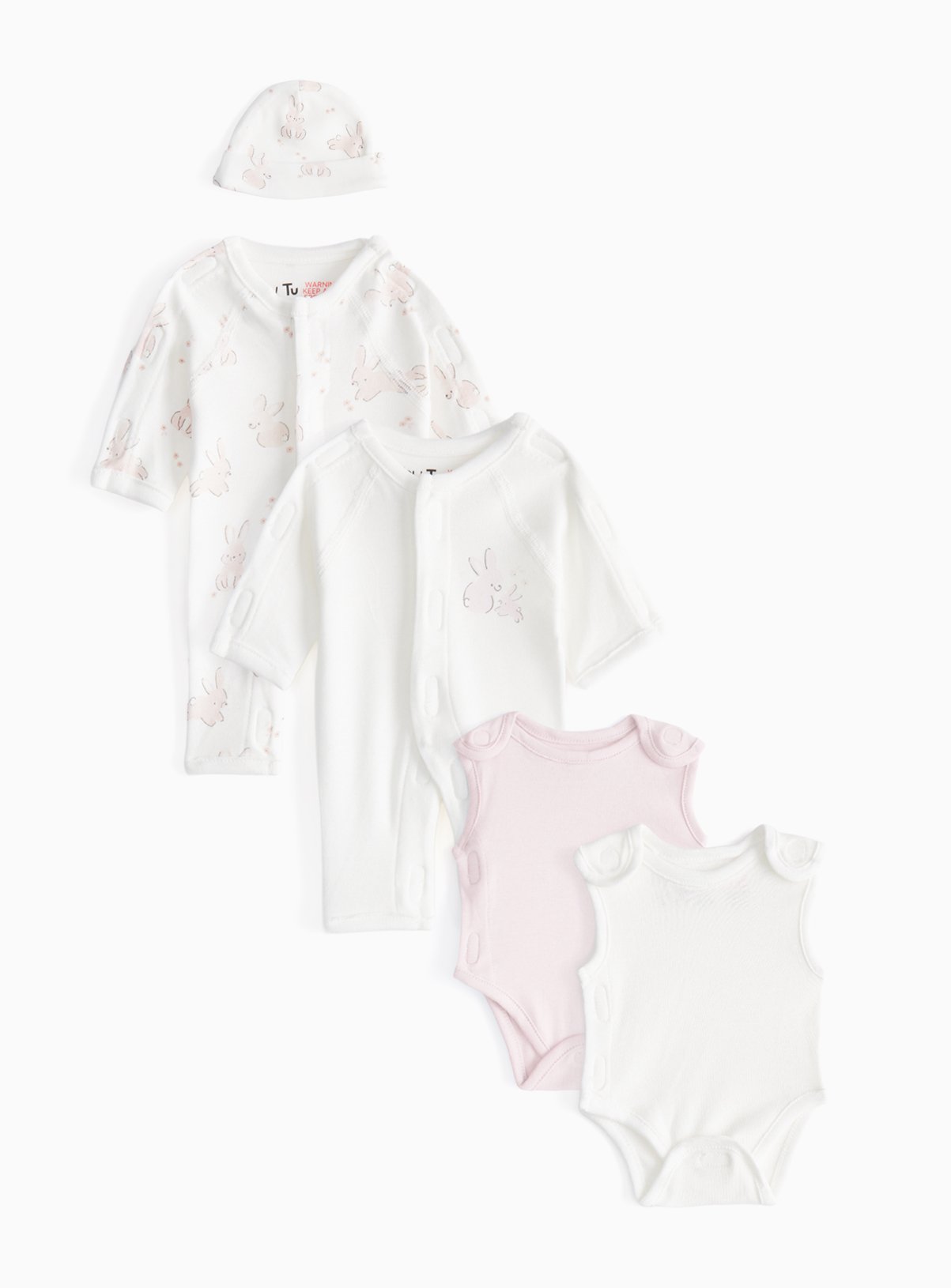 Pink Premature Baby Rabbit Printed 5-Piece Starter Set 4lbs - 1.8kg - Image 1 thumbnail