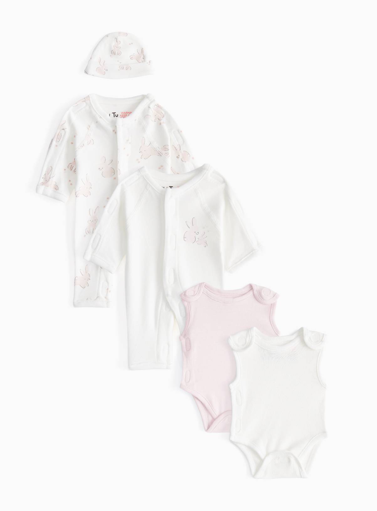 Pink Premature Baby Rabbit Printed 5-Piece Starter Set 4lbs - 1.8kg - Image 1