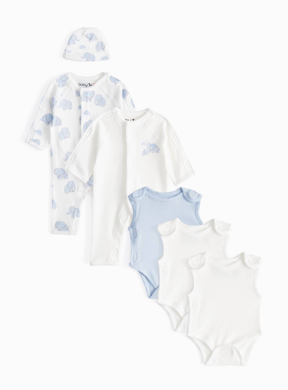 Blue Premature Baby Elephant Printed 6-Piece Starter Set 3lbs - 1.4kg - Image 1
