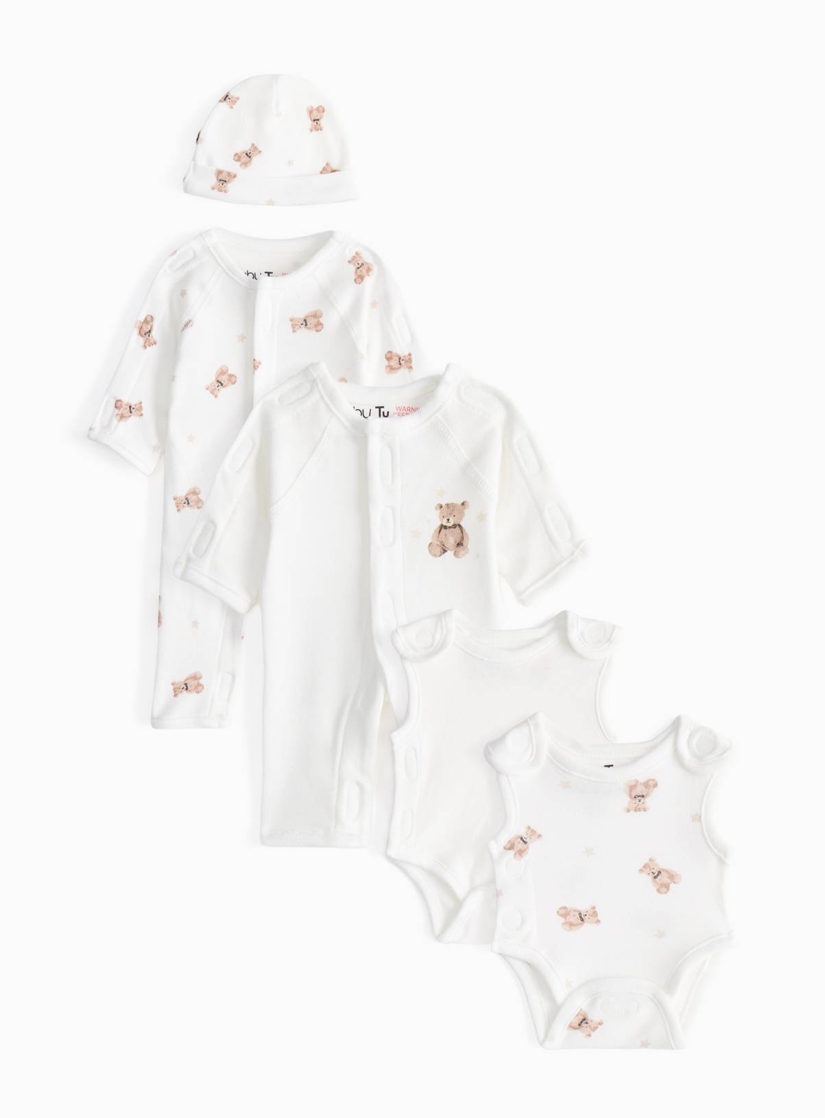 White Premature Baby Teddy Bear Printed 5-Piece Starter Set 3lbs - 1.4kg - Image 1