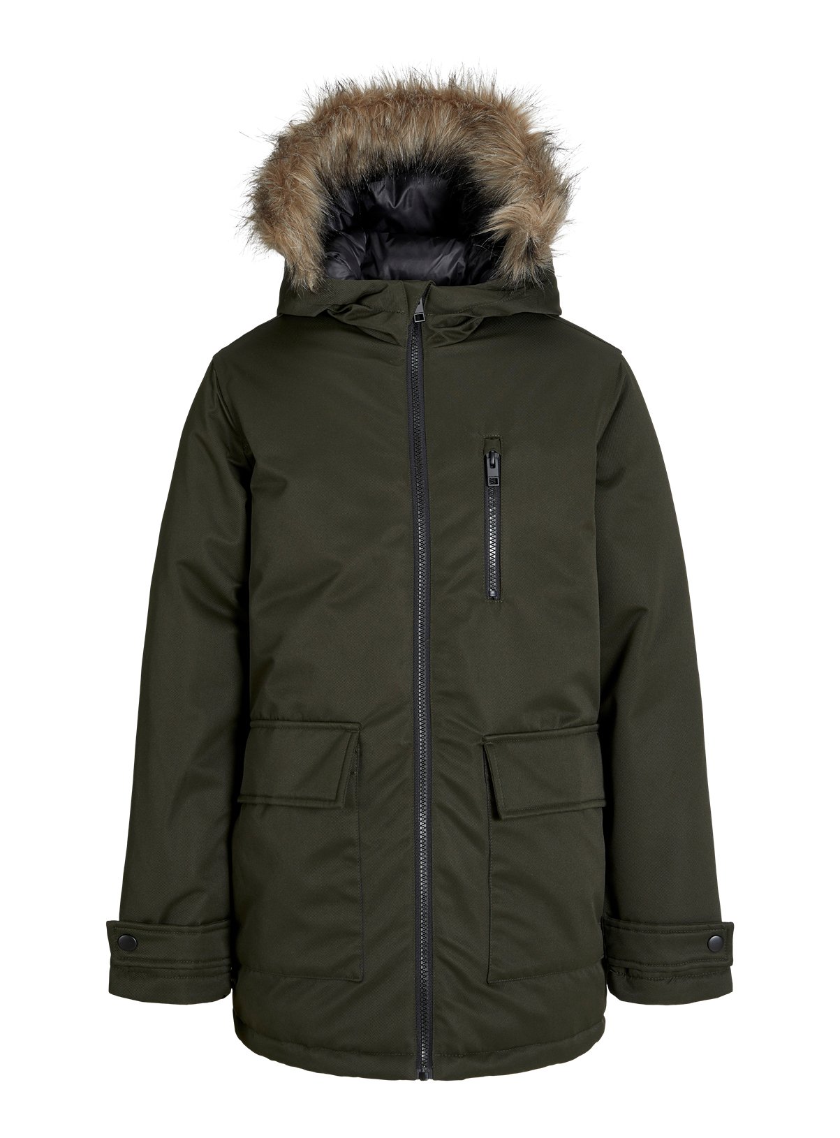 Green Green JACK & JONES JUNIOR Charlie Detachable Faux Fur Parka Jacket - Jack and Jones Junior by Sainsbury's