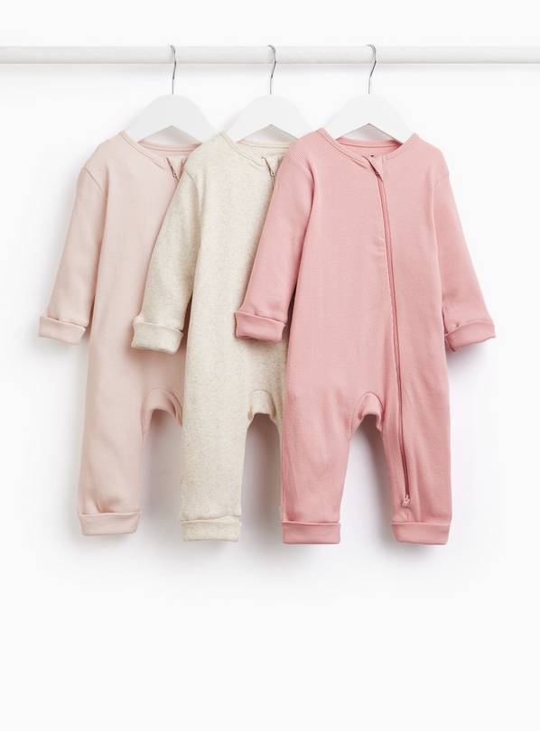 Pink Tonal Ribbed Sleepsuits 3 Pack 6-9 months
