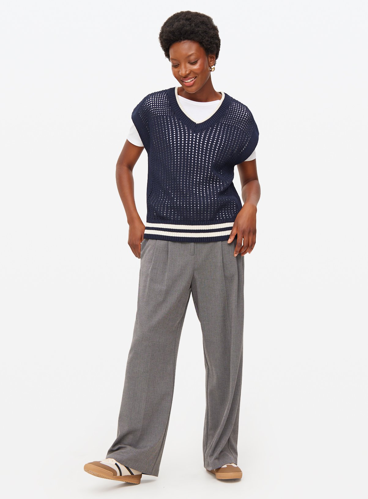 Navy Open Stitch V Neck Sleeveless Vest 10 - Image 2 thumbnail